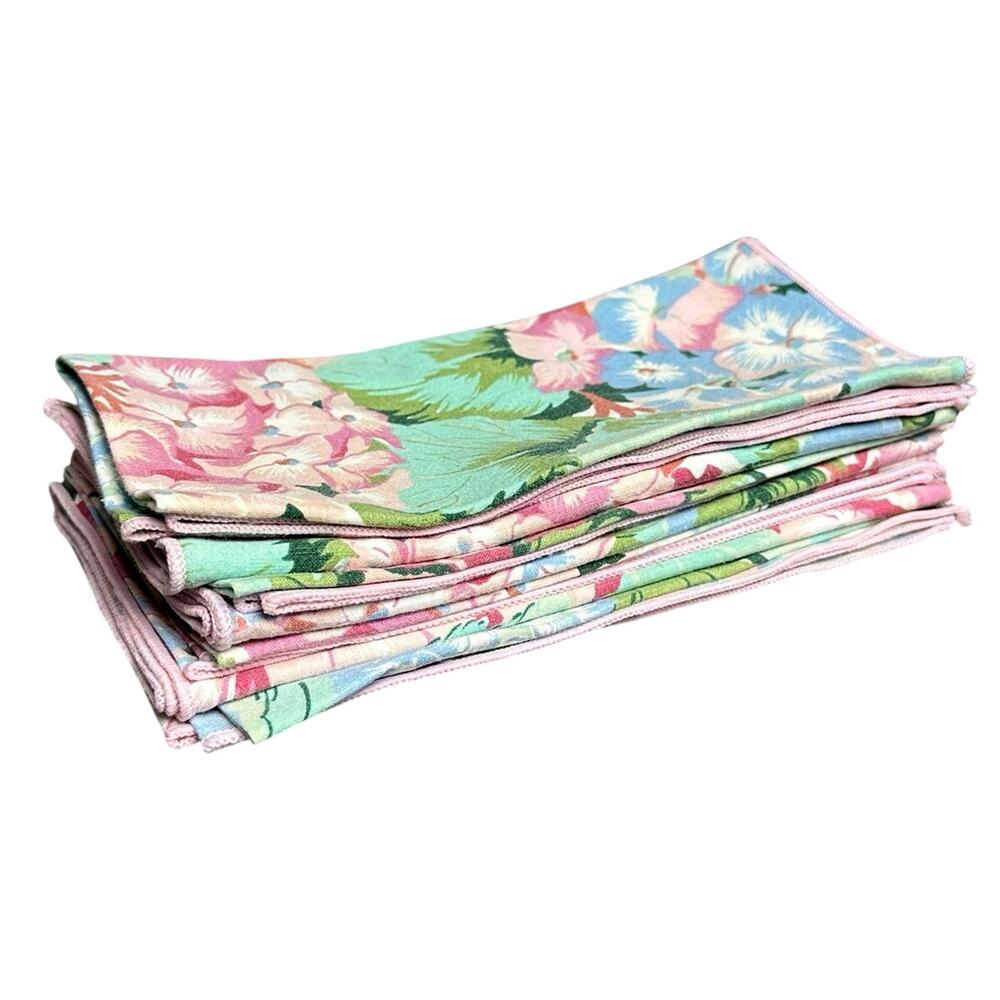 Vintage handmade dinner napkins geranium pastels set of 7 cottage granny floral